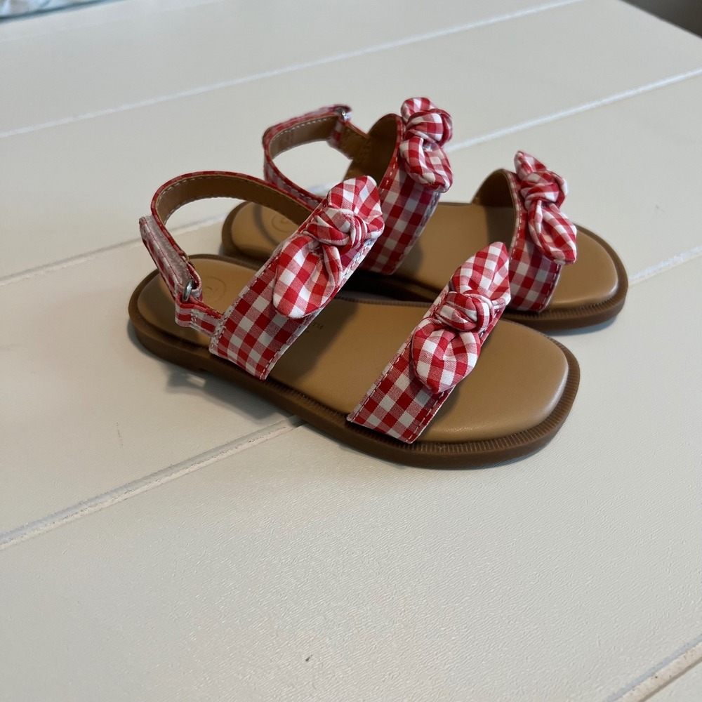 Cat & Jack Toddler Girls Red Gingham Bow Sandals Size 6 Hook Loop Strap